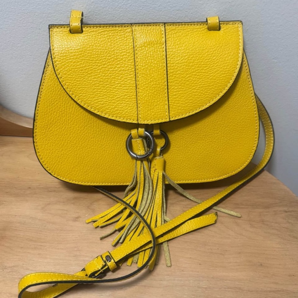 Yellow Leather Tassel Crossbody Bag